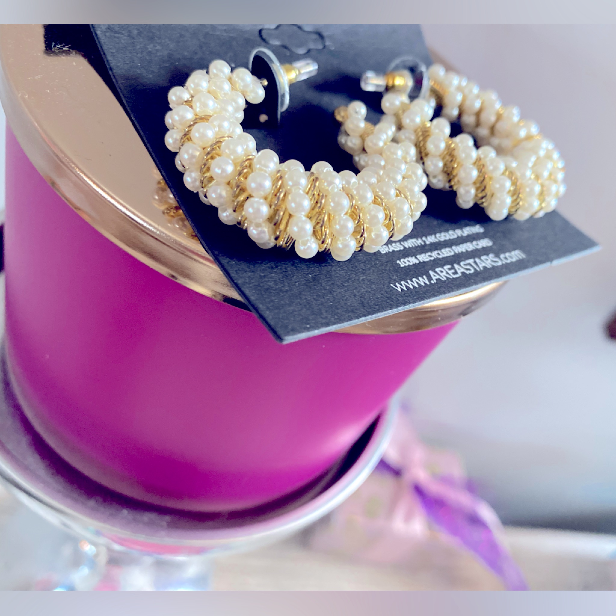 Area Stars Pearl Twist Hoop Earrings Gold Pearl